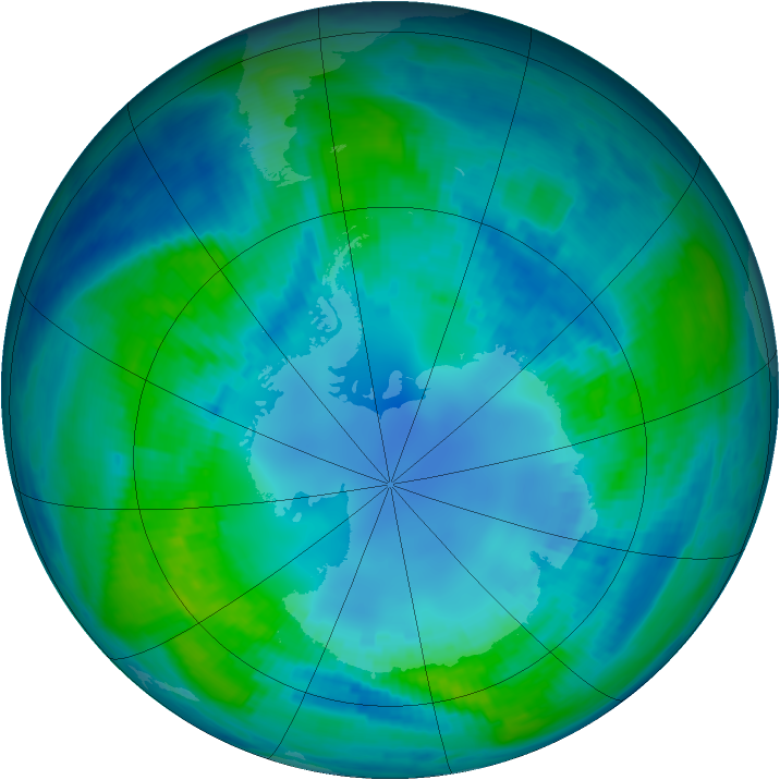 Antarctic ozone map for 23 April 2001